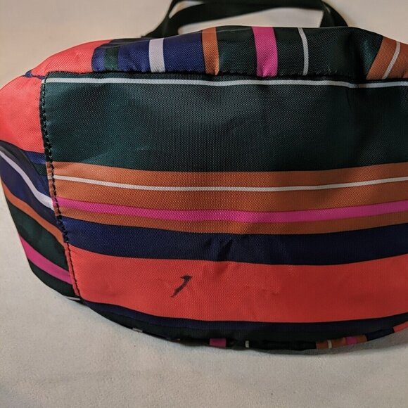 Kipling Striped Muticolor Shoulder Tote Bag Orange Green Large Canvas Straps - Picture 6 of 16